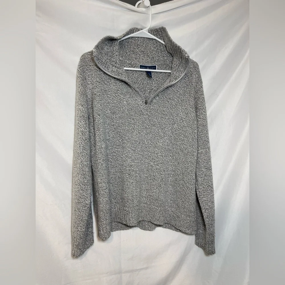 Karen Scott Gray Marled Quarter Zip Pullover Sweater XL Cozy Soft Knit - Picture 2 of 5